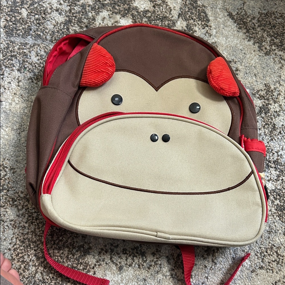 Skip Hop Brown Red Tan Monkey Kids Backpack